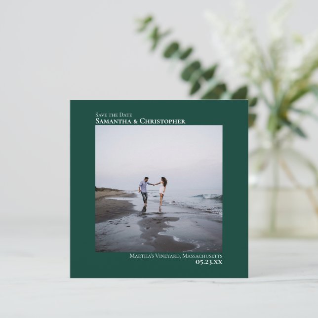 Einfache Künstlerische Minimal-Foto Emerald Green  Save The Date (Stehend Vorderseite)