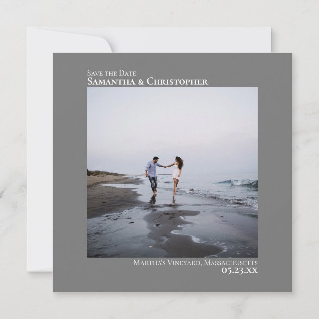 Einfache Künstlerische Minimal Square Foto Gray We Save The Date (Vorderseite)
