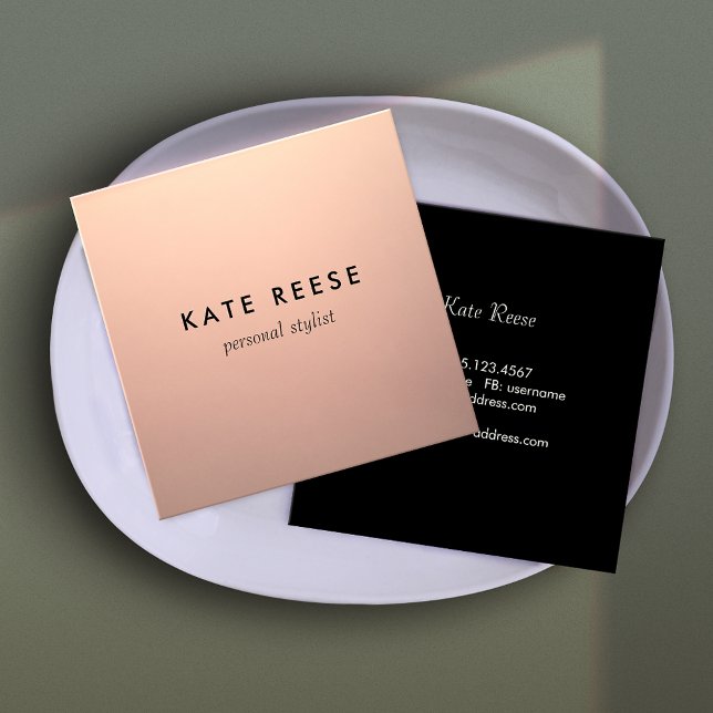 Einfache Kupfer-Rose Gold Beruflicher Stylist Quadratische Visitenkarte (Von Creator hochgeladen)
