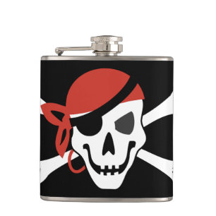 Einfache Lächelnde Pirate Skull mit Red Bandanna Flachmann