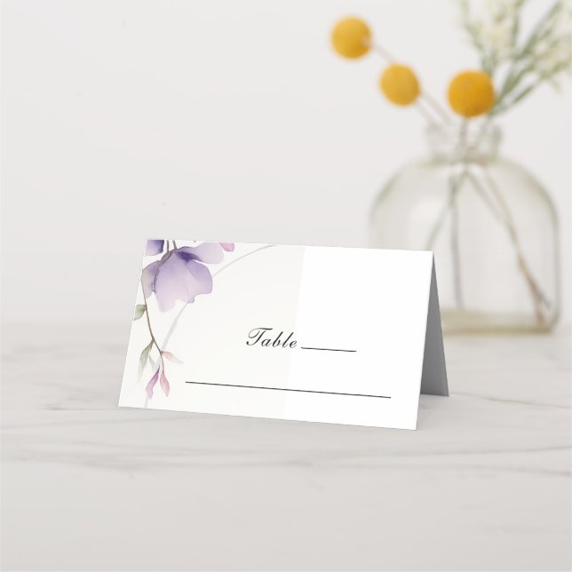 Einfache Lavendel-Blume Wasserfarbenhochzeit Platzkarte (Vorderseite)