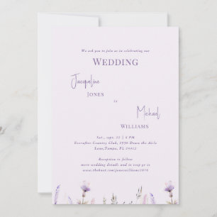 Einfache Lavendel-Blumenhochzeit Einladung