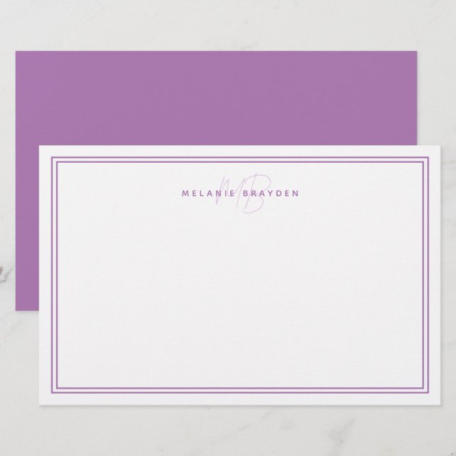 Einfache Lavendel Minimalistisch Monogramm Zwei Gr Briefpapier (Vorne/Hinten)