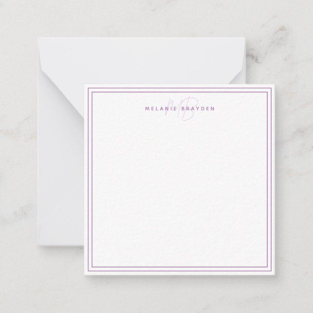 Einfache Lavendel Minimalistisch Monogramm Zwei Gr Mitteilungskarte (Vorderseite)