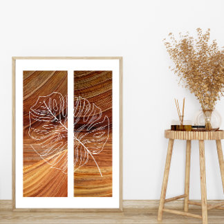 Einfache Leaf Line Art Kontur Rich Holz Hintergrun Poster