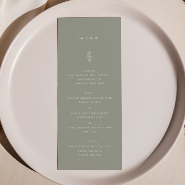 Einfache Leaf Sage Green Wedding Dinner Flat Menu Menükarte (Von Creator hochgeladen)