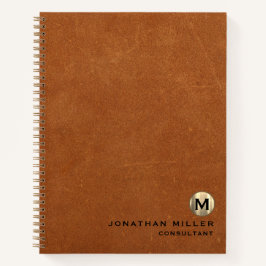 Einfache Ledergoldmonogramm Notizbuch