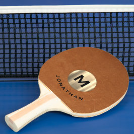 Einfache Ledergoldmonogramm Tischtennis Schläger