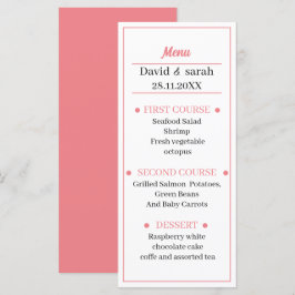 Einfache leichte Rose Hochzeitsessen Menükarte