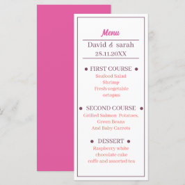 Einfache leichte Rose - individuelles Hochzeitsess Menükarte
