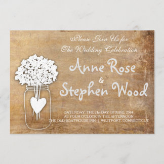 Einfache Leinwand Mason Jar Hochzeit Einladung