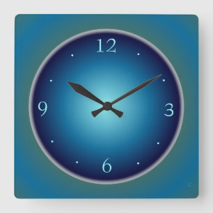 Einfache Leuchtend Blaue/ Grüne Wanduhr> Quadratische Wanduhr