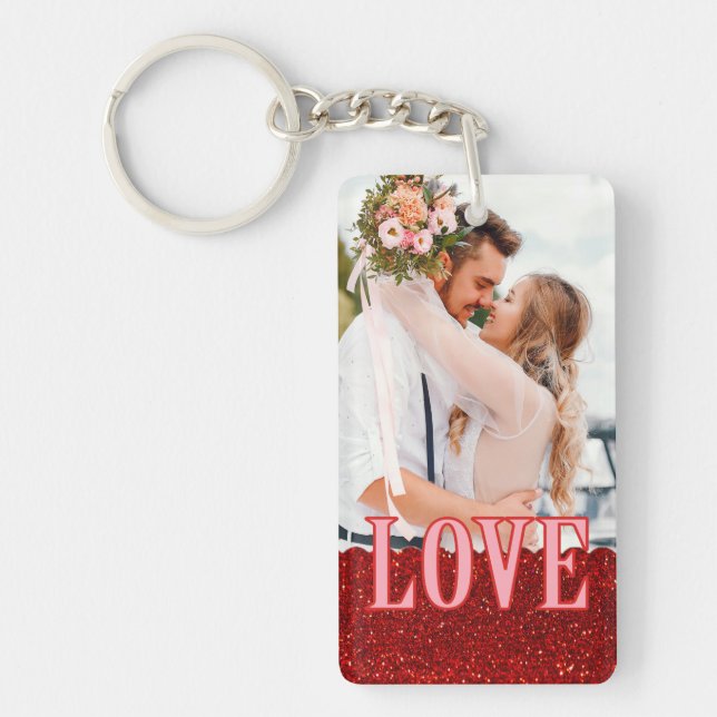 Einfache Liebe Foto- und Textnachricht-Valentinsta Schlüsselanhänger (Vorderseite)