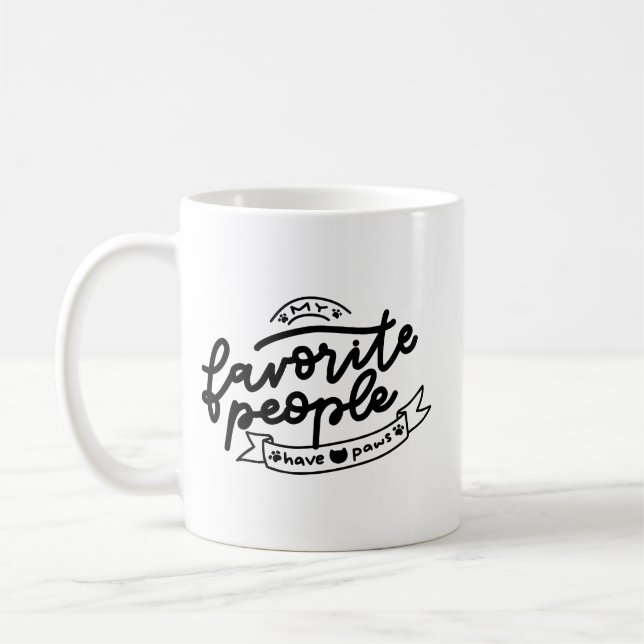 Einfache Liebe Furry Stylish Hand Letter Paw Print Kaffeetasse (Links)