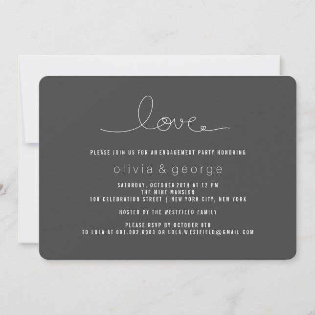 Einfache Liebe Loop Herz Moderne Engagement Partei Einladung (Vorderseite)