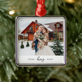 Einfache Liebe Script Personalisiert Couple Foto Ornament Aus Metall