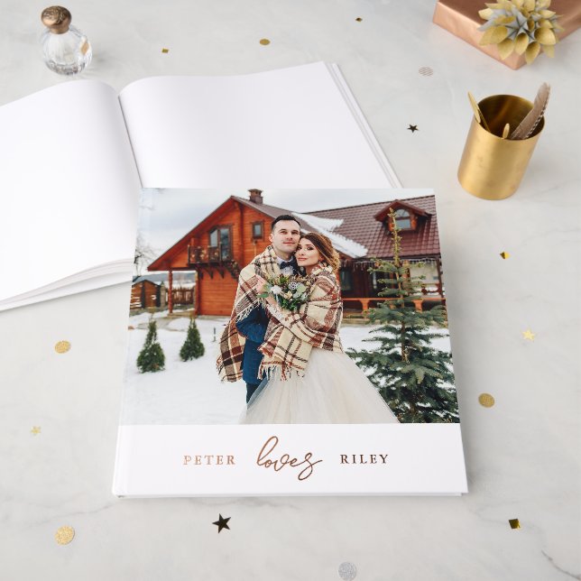 Einfache Liebe Skript Zwei Foto Hochzeit Gästebuch (Vorderseite Offen)