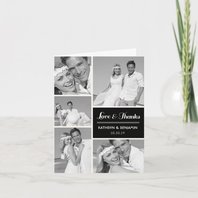 Einfache Liebe-u. multi Foto-moderne Hochzeit des Dankeskarte (Vorderseite)