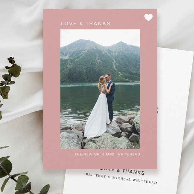 Einfache Liebe und Dank Herz Foto Rosa Rosa Dankeskarte (Von Creator hochgeladen)