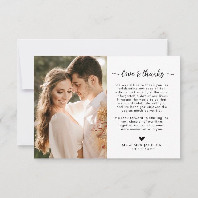Einfache Liebe und Dankeschön für Foto Hochzeit Dankeskarte (Vorderseite)