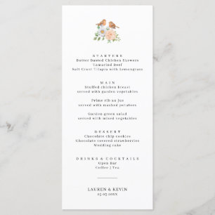 Einfache Liebesvögel Hochzeitkarte Menükarte