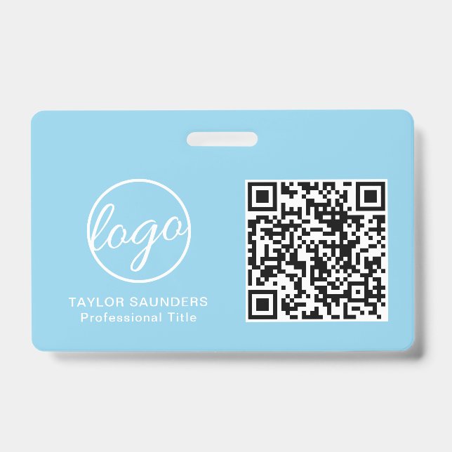 Einfache Light Blue QR Code Mitarbeiter-ID Ausweis (Vorderseite)