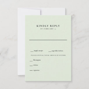 Einfache Light Sage Hochzeits-RSVP RSVP Karte