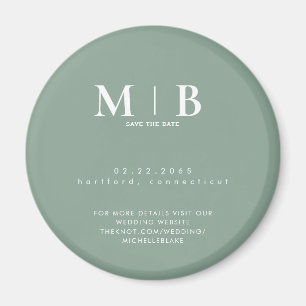 Einfache Light Sage Monogramm Hochzeit Bitte Datum Magnet