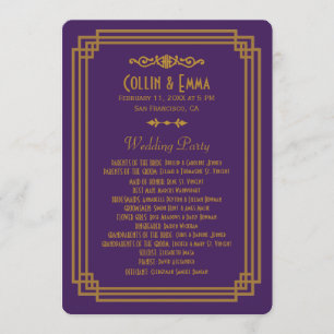 Einfache Lila Art-Deco-Hochzeitsprogramme Programm