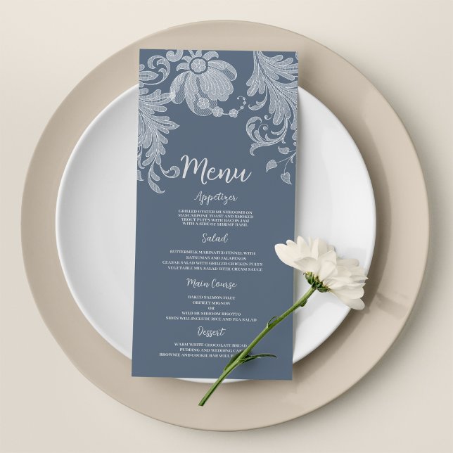 Einfache lila blauen Blumenstrauß Hochzeitmenü Programm (Simple mauve blue white floral lace Wedding Menu )