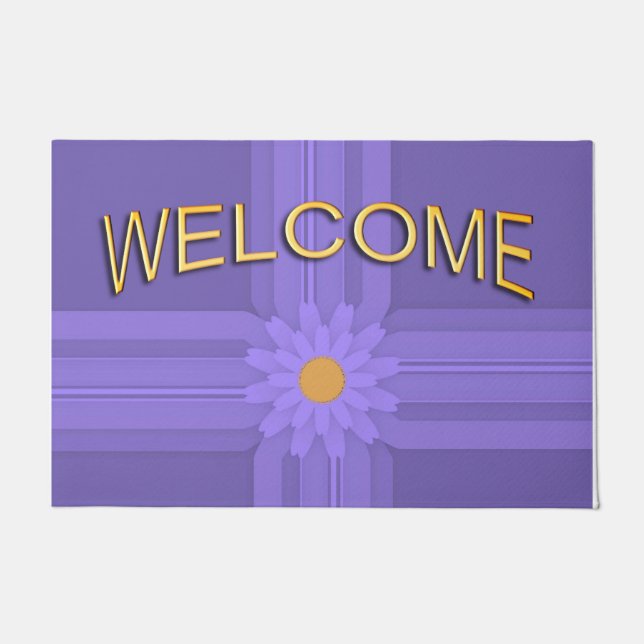 Einfache Lila Blume über Cross Welcome Fußmatte (Vorderseite)