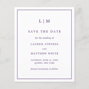 Einfache lila Budget-Hochzeit - Save-the-Date-Kart