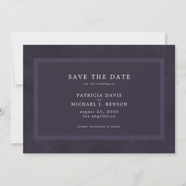 Einfache lila Hochzeit Save The Date (Vorderseite)