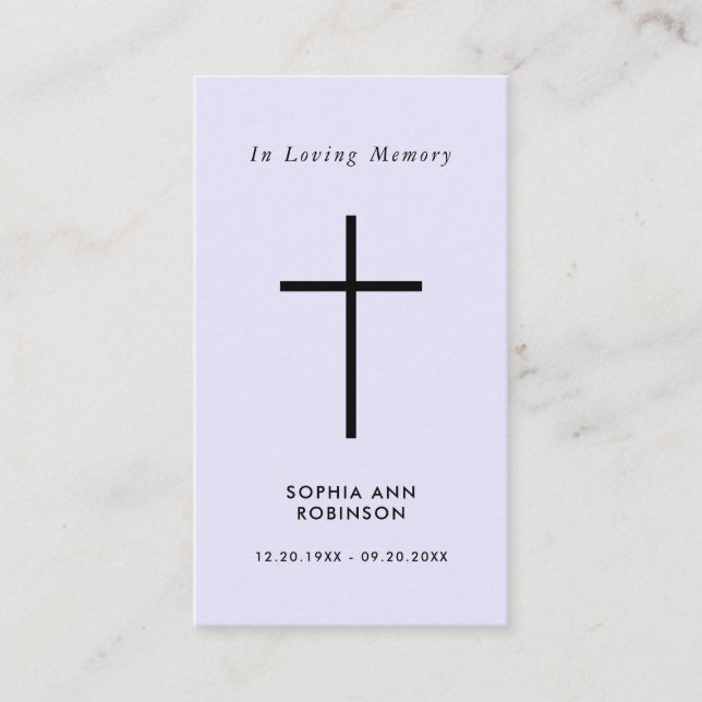 Einfache Lila LavendelMemorial-Karte Visitenkarte (Vorderseite)