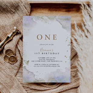 Einfache Lila Minimalistische Erste Geburtstagspar Einladung