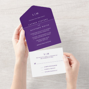 Einfache Lila Monogram Elegante Hochzeit All In One Einladung