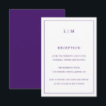 Einfache Lila Monogram Elegante Hochzeit Begleitkarte<br><div class="desc">Einfache Hochzeitskarte mit modernem und dennoch elegantem Design, oben mit Ihrem zweistelligen Monogramm, sowie mit den Informationen Ihres Empfangs, umgeben von einer dünnen Grenze. Alle Designelemente sind lila und können im Entwurfsbearbeitungstool geändert werden. Ein elegantes und stilvolles Design, das sich ideal für ein minimalistisches Paar eignet. Diese Karten sind eine...</div>