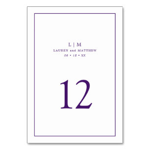 Einfache Lila Monogram Elegante Hochzeit Tischnummer