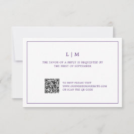 Einfache Lila Monogram QR Code Elegante Hochzeit RSVP Karte