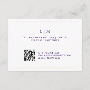 Einfache Lila Monogram QR Code Elegante Hochzeit RSVP Karte