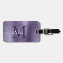 Einfache Lila Monogramm aus gebürstetem Metallic M Gepäckanhänger