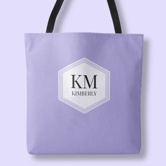 Einfache Lila Monogramm Moderner Personalisierter  Tasche (Simple Purple Monogram Modern Personalized Name Tote Bag)