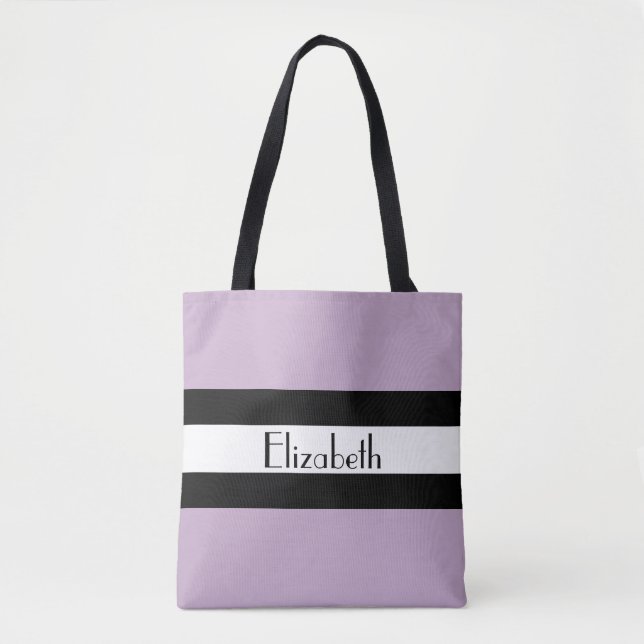Einfache Lila Schwarzweiß-Schrift mit Name Tasche (Vorderseite)