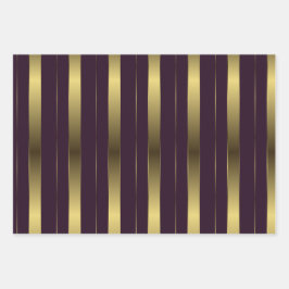 Einfache Lila Streifen aus Gold und Burgund Geschenkpapier Set