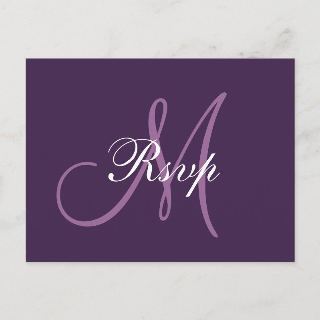 Einfache Lila Wedding Monogram UAWG Einladungspostkarte (Vorderseite)