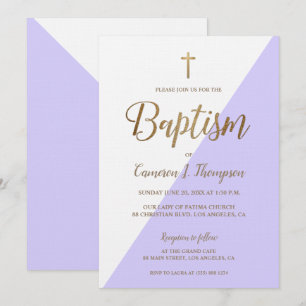 Einfache Lila White Gold Moderne Taufe Einladung
