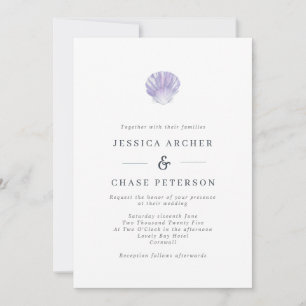Einfache Lilac Seashell Beach Hochzeit Einladung