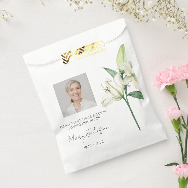 Einfache Lilien-Foto-Trauer-Samen Geschenktütchen (Versiegelt)