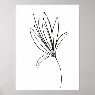 Einfache Lily-Linienkunst-Blume Schwarz-Weiß Poster