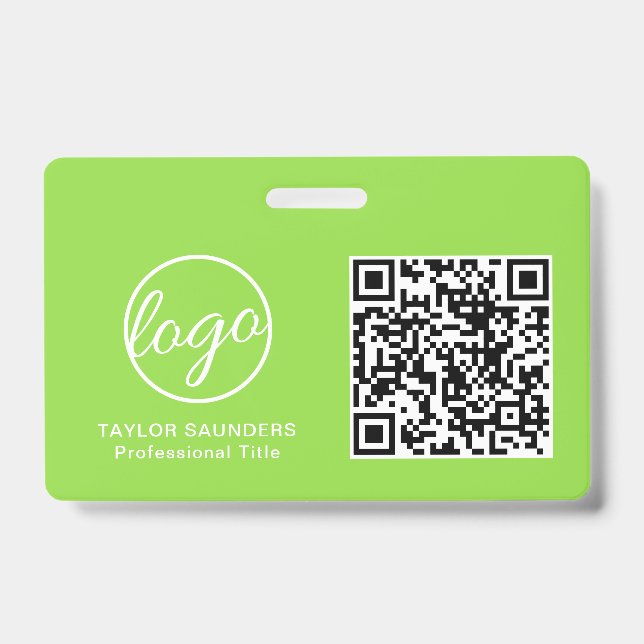 Einfache Lime Green QR Code Mitarbeiter-ID Ausweis (Vorderseite)